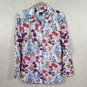 04184 Talbots cream & multi-color floral button up cotton shirt M